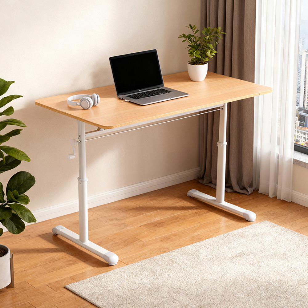 Living and Home Carbon Steel Frame Manual Height Adjustable Laptop Desk Natural and White Image 8