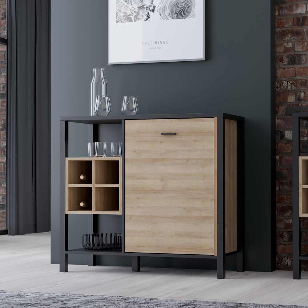 Florence High Rock Single Door Matt Black and Riviera Oak Sideboard Image 7