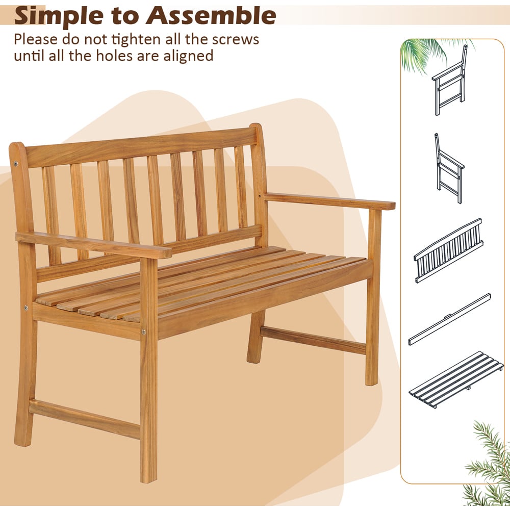 Costway 2 Seater Wooden Patio Bench with Armrests Image 7