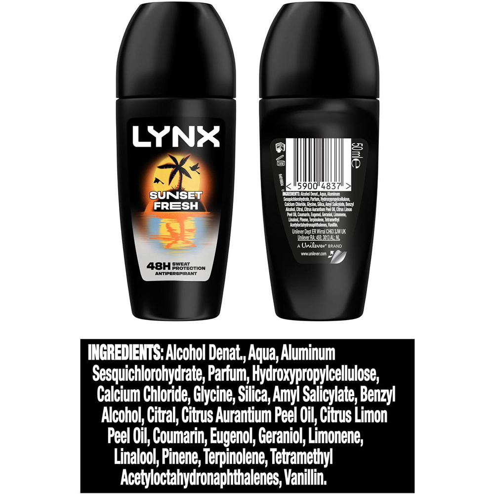Lynx Sunset Fresh 48H Sweat Protection Anti-Perspirant Roll On 50ml 3 Pack Image 7