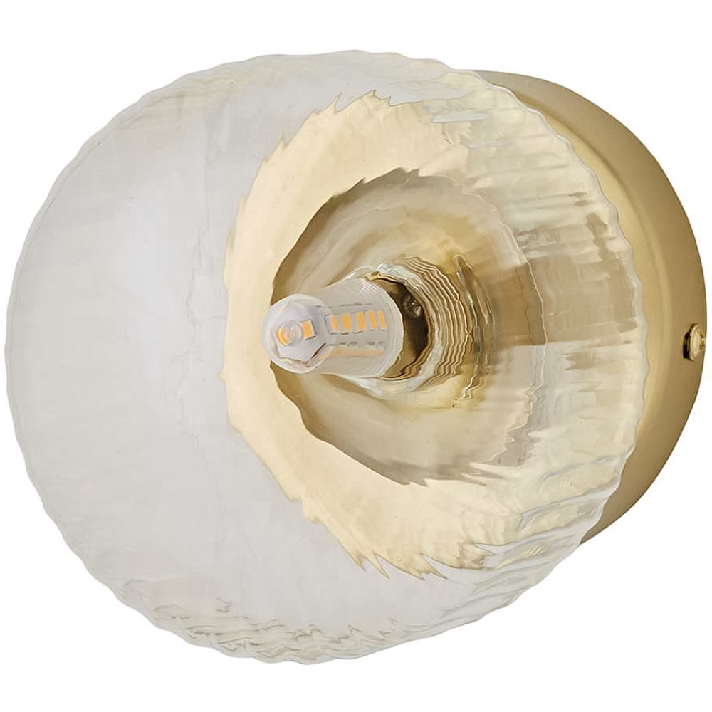 ValueLights Calpe Ribbed Clear Shade Brushed Gold Flush Wall Light with Bulb 2 Pack Image 3