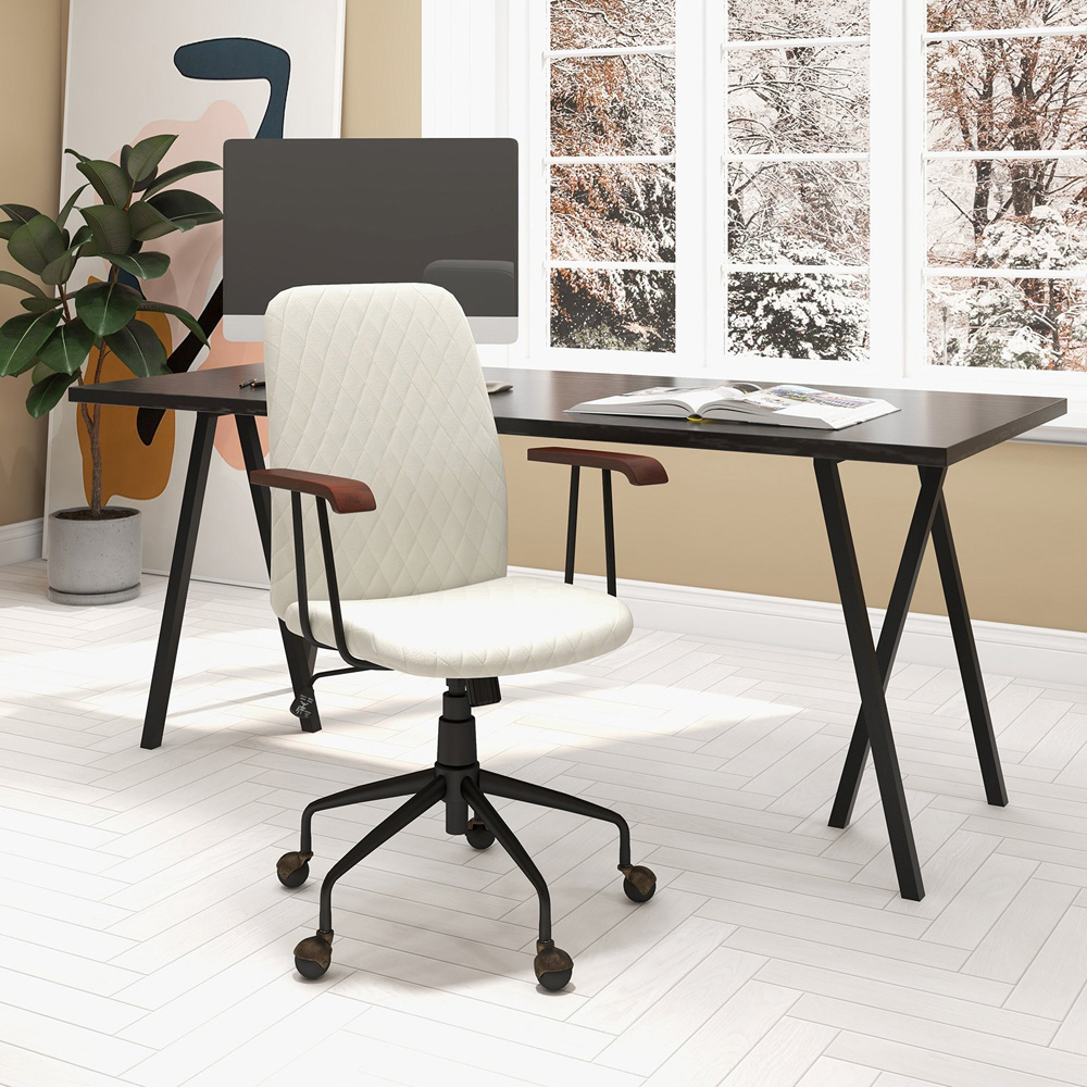 Costway Beige Velvet Adjustable Rocking Office Chair Image 3