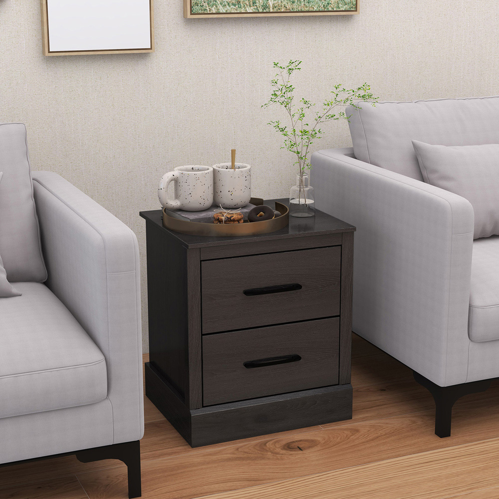 Costway 2 Drawer Dark Grey Bedside Table Image 4