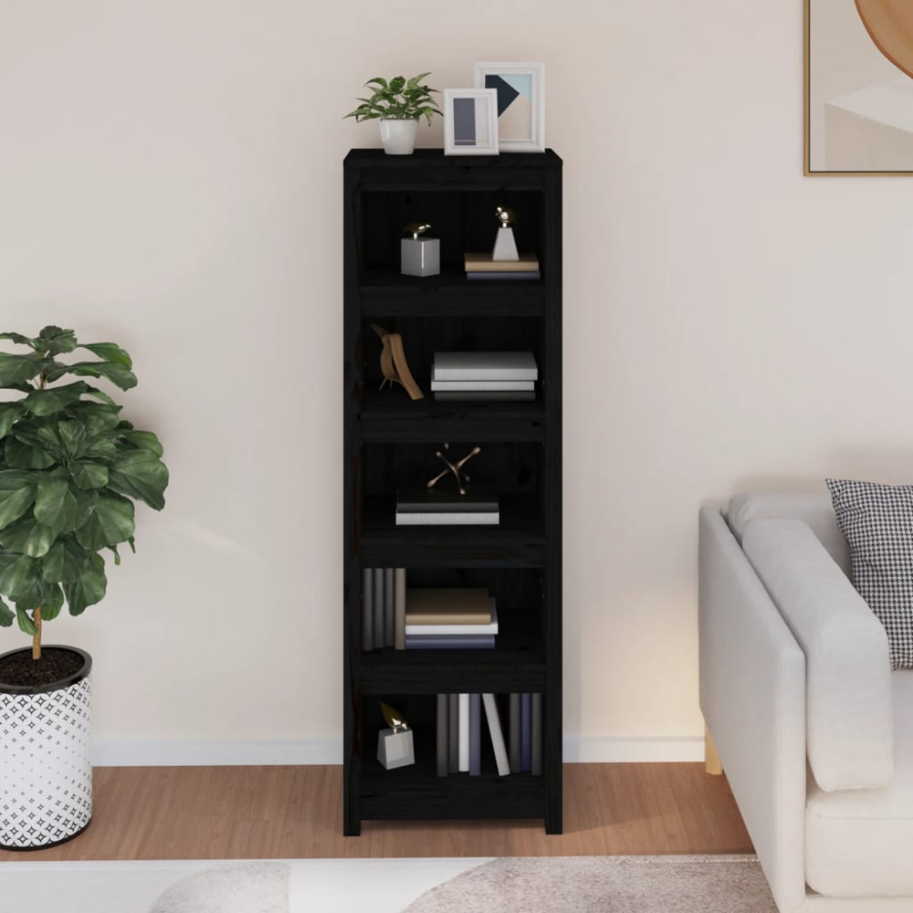 vidaXL 5 Shelf Black Solid Pine Wood Bookcase Image 7