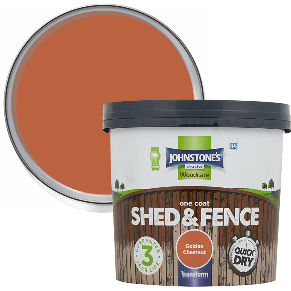 Johnstones One Coat Woodcare Golden Chestnut Shed and Fence Paint 5L Image 1