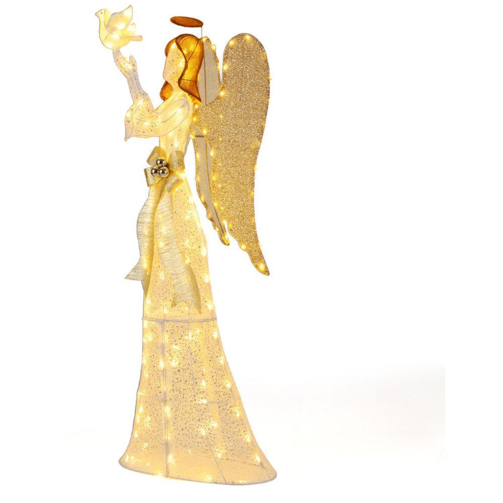Costway 3D Lighted Angel with Pigeon and Golden Wings Christmas Decoration Image 2