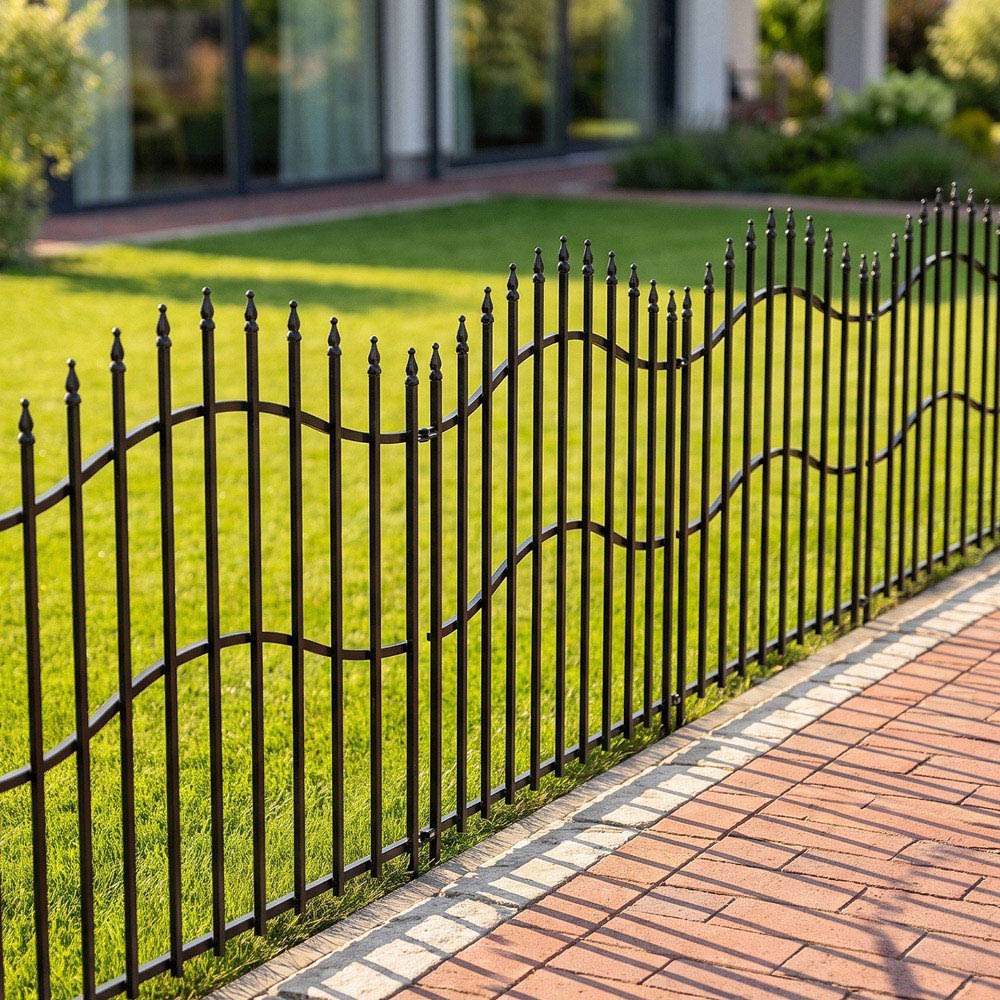 Living and Home Wave Design 2.6ft 5 Pack Metal Garden Fence Panel Image 2