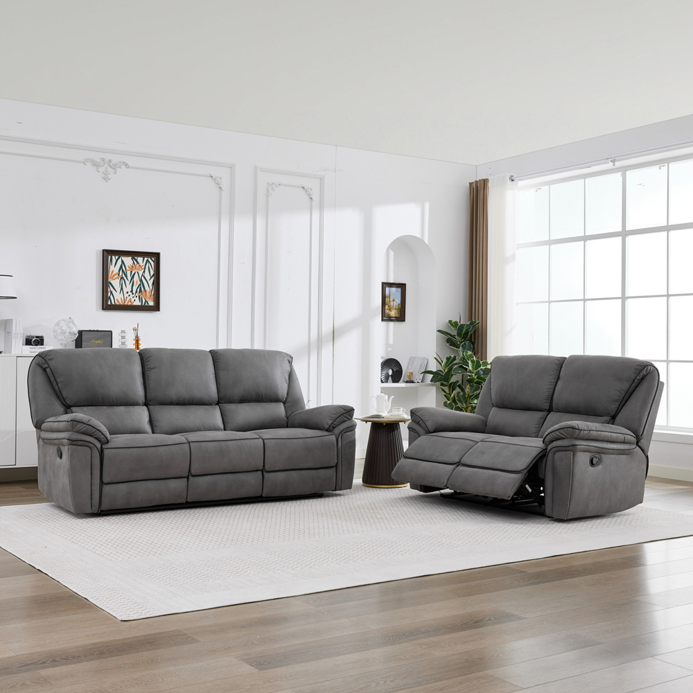 Langham 5 Seater Light Grey Leathaire Manual Recliner Sofa Set Image 4