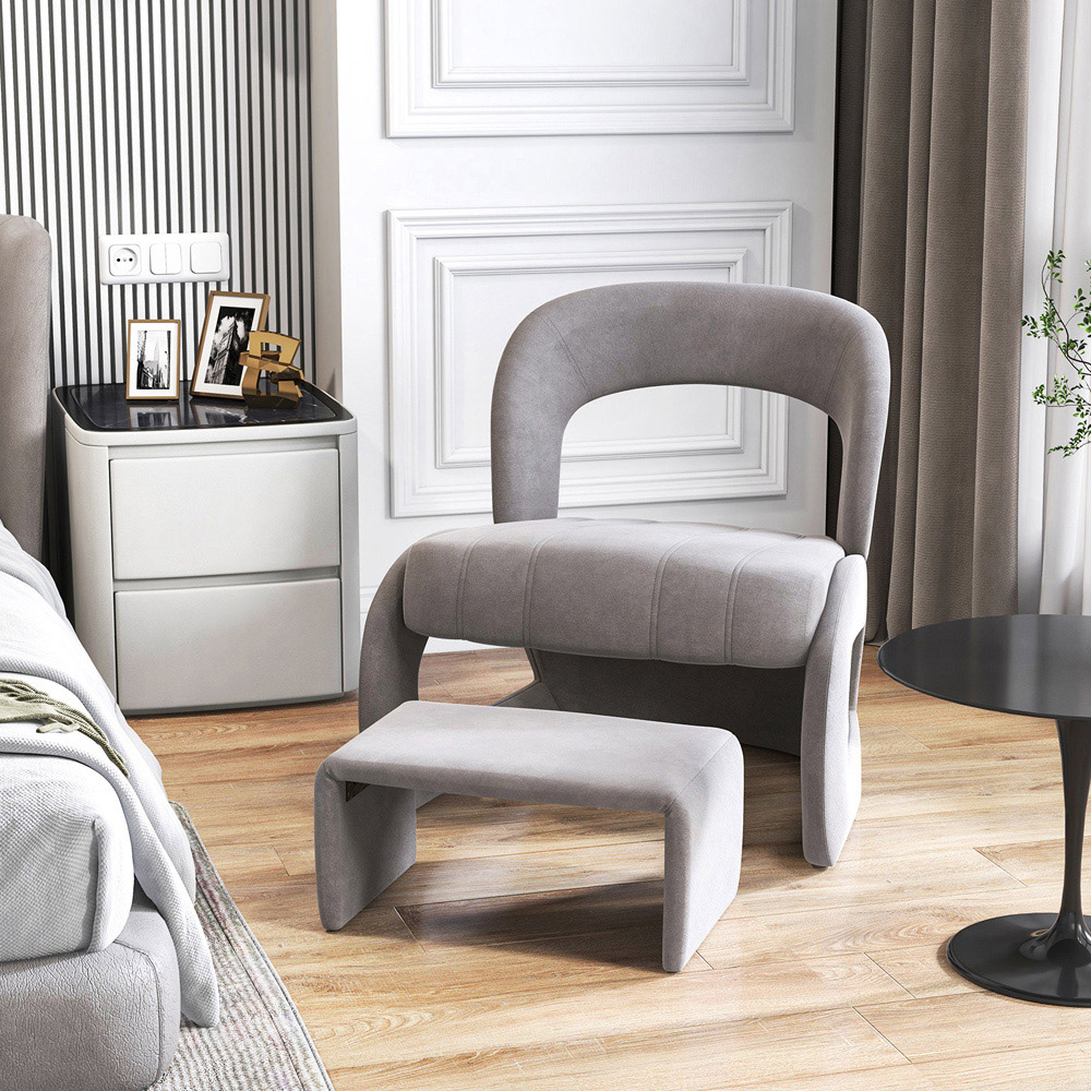 Costway Grey Accent Chair with Ottoman Image 3