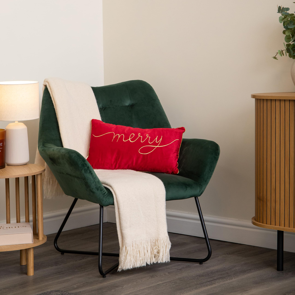 Samuel Alexander Red Merry Christmas Cushion with Gold Lettering and Trim 30 x 49cm Image 3