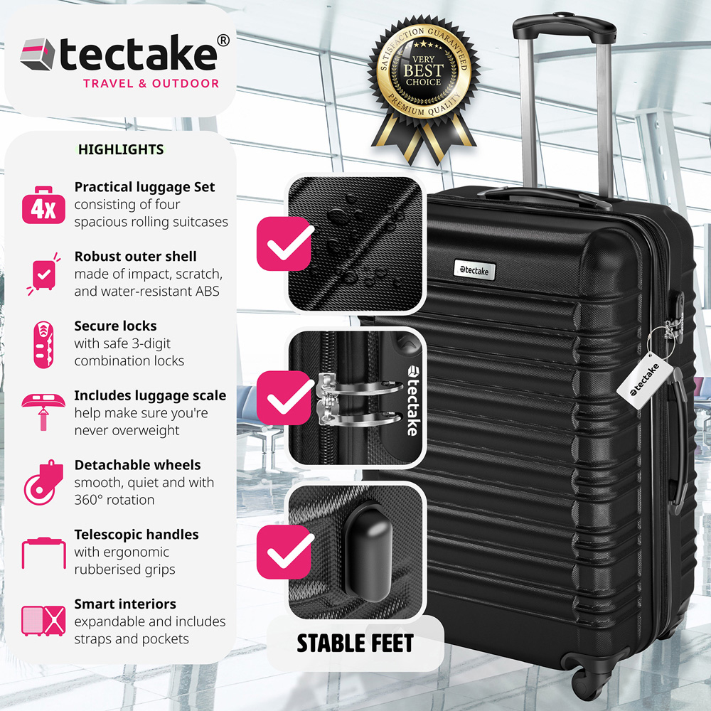 Tectake Mila Set of 4 Black Hard Shell Travel Suitcase Set Image 2