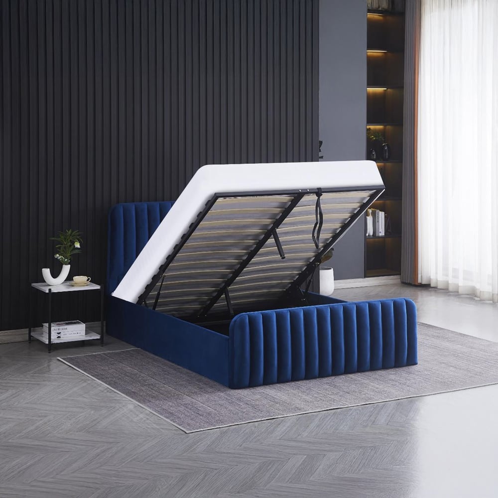 Kosy Koala Big Double Blue Velvet Ottoman Storage Bed Image 3