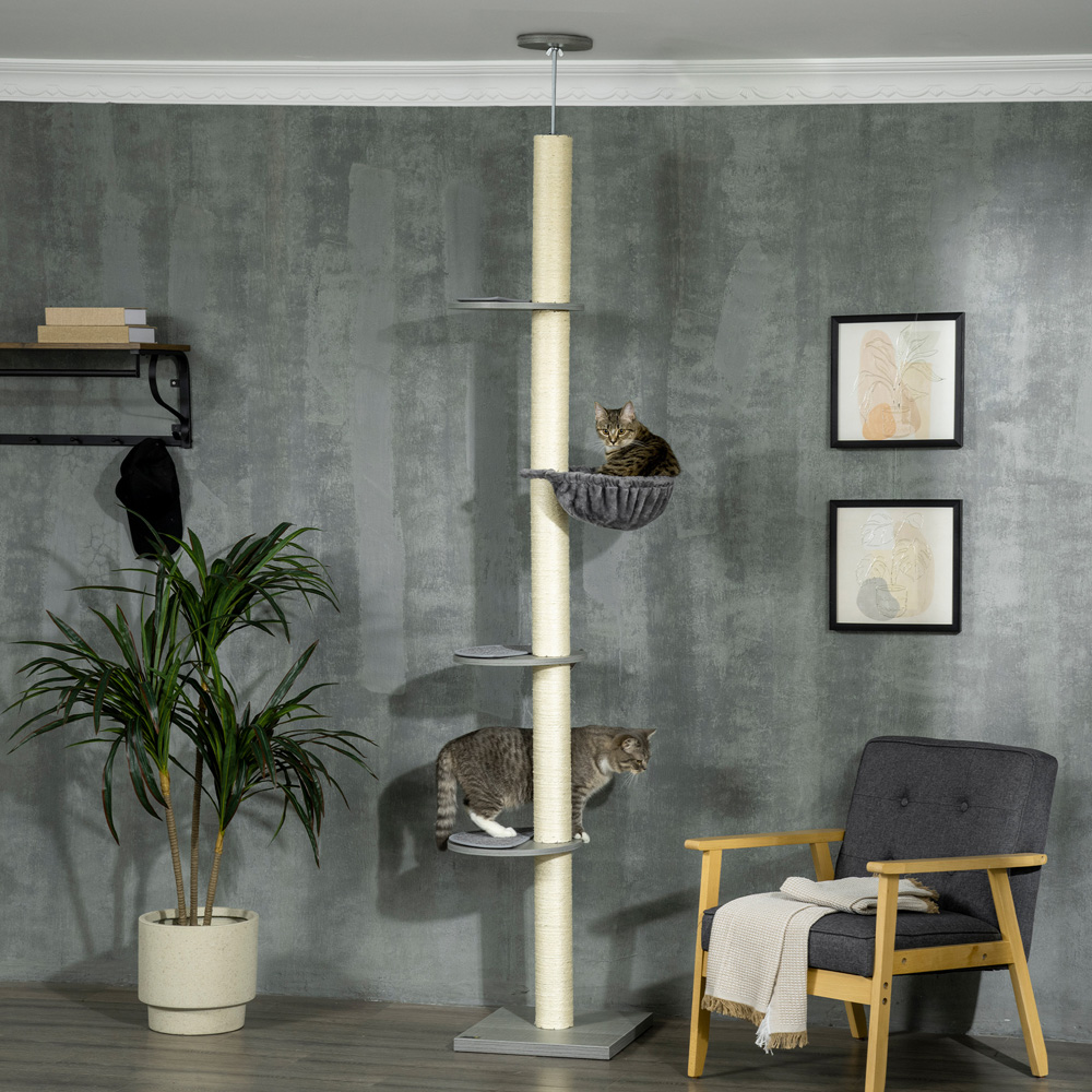 PawHut 250cm Floor to Ceiling Cat Tree with Hammock and Scratching Post Image 2