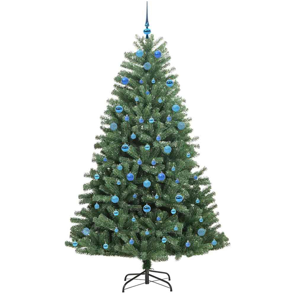 vidaXL Pre-Lit Blue Baubles Green Artificial Hinged Christmas Tree 7ft Image 4