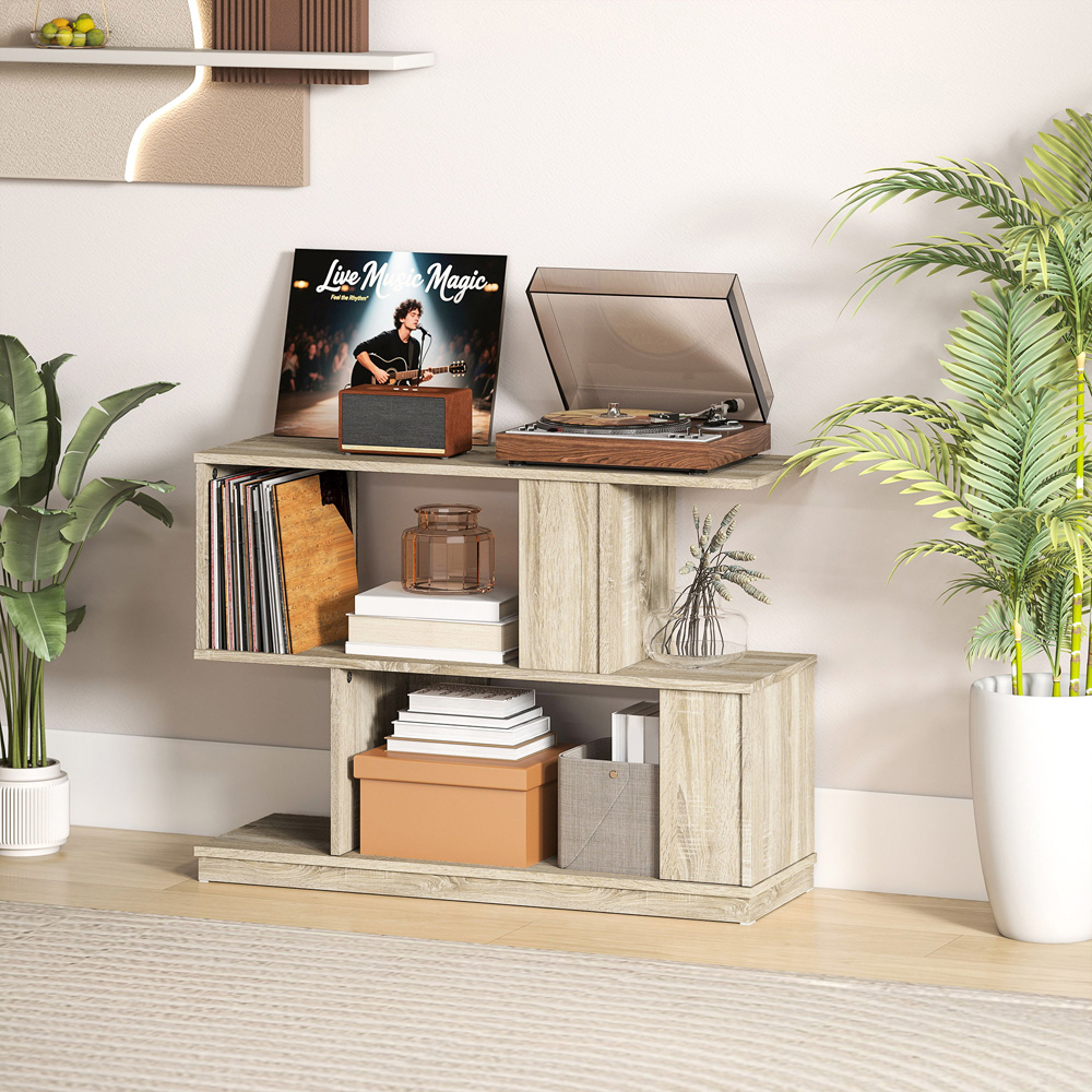 HOMCOM 4 Shelf Natural Wood Finish S Shaped Nightstand Image 7