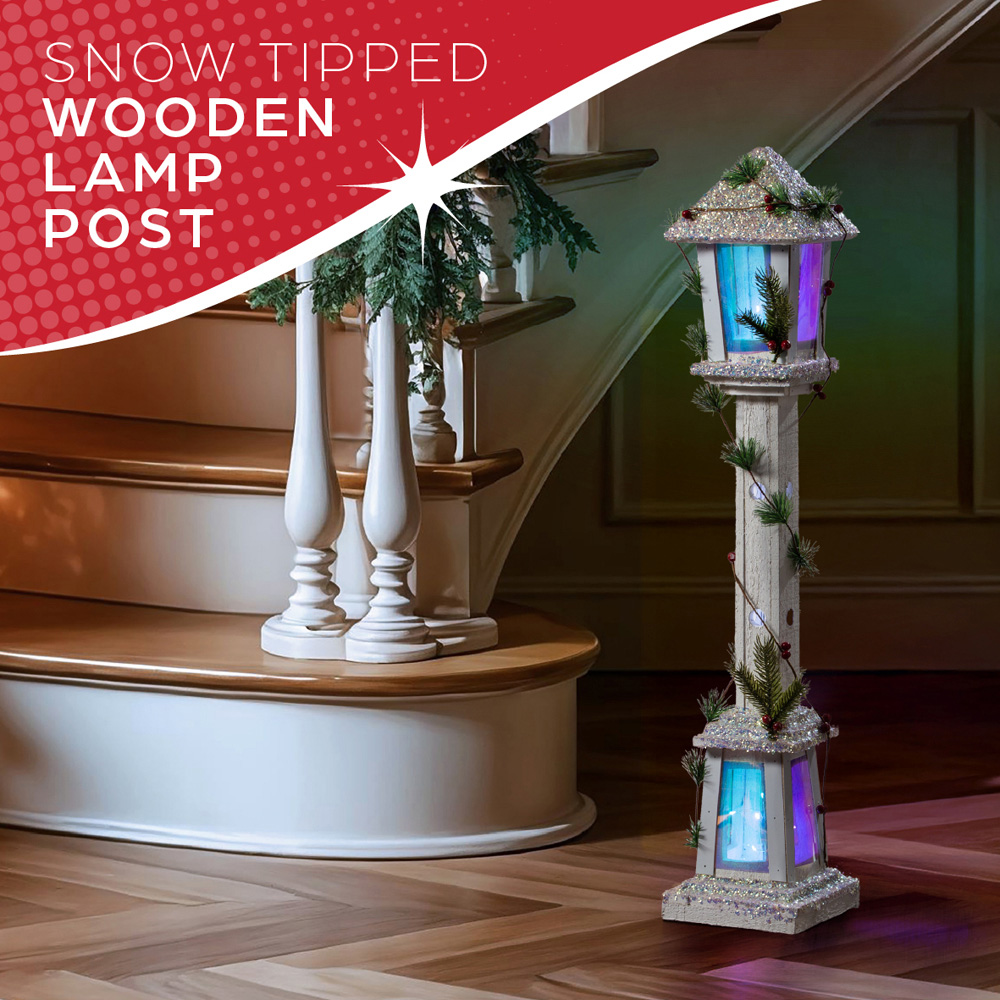The Christmas Workshop 20 White LED Iridescent Wooden Lamp Post Light 85cm Image 5