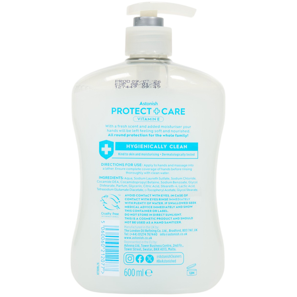 Astonish Protect and Care Antibacterial Vitamin E Moisturising Handwash 650ml Image 2
