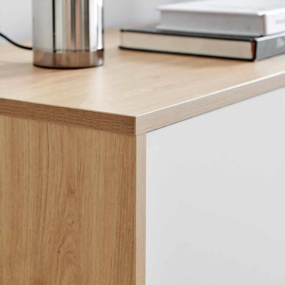 Furniturebox Billet Single Door 3 Drawer Off White and Wood Effect Medium Sideboard Image 4