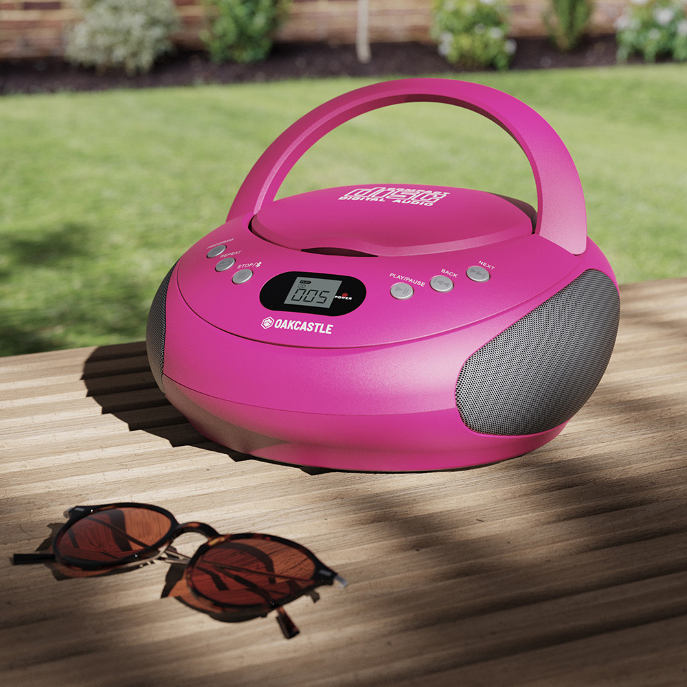 Oakcastle CD250 Portable CD Player Boombox Pink Image 2