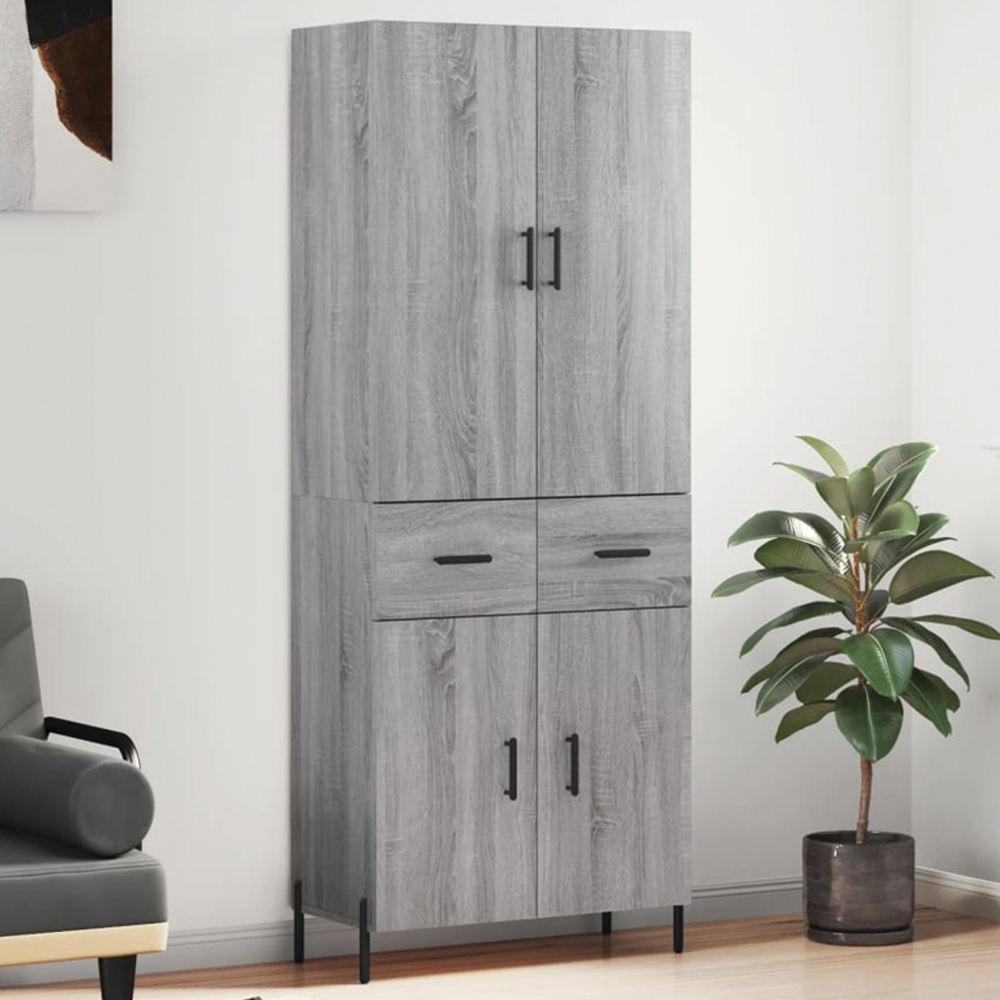 vidaXL 4 Door 2 Drawer Grey Sonoma Highboard Image 1