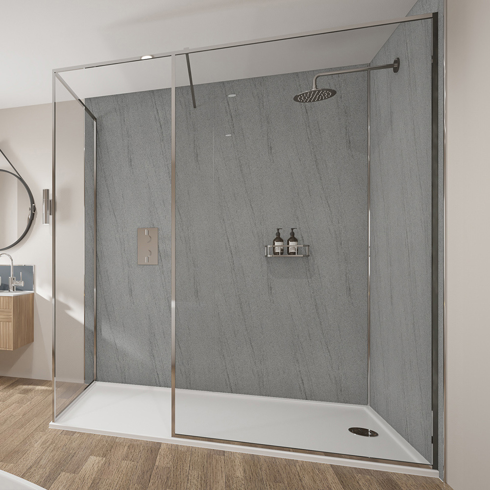 Wetwall Mermaid 2420 x 900mm Silver Granite Concrete Plywood Shower Wall Panel Image 1