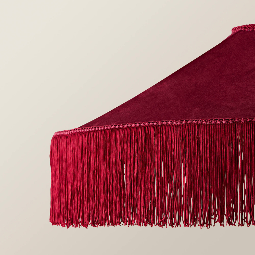 ValueLights Nicole Burgundy Velvet Taper Pendant Lamp Shade with Leopard Print Inner and Fringe Trim Image 4