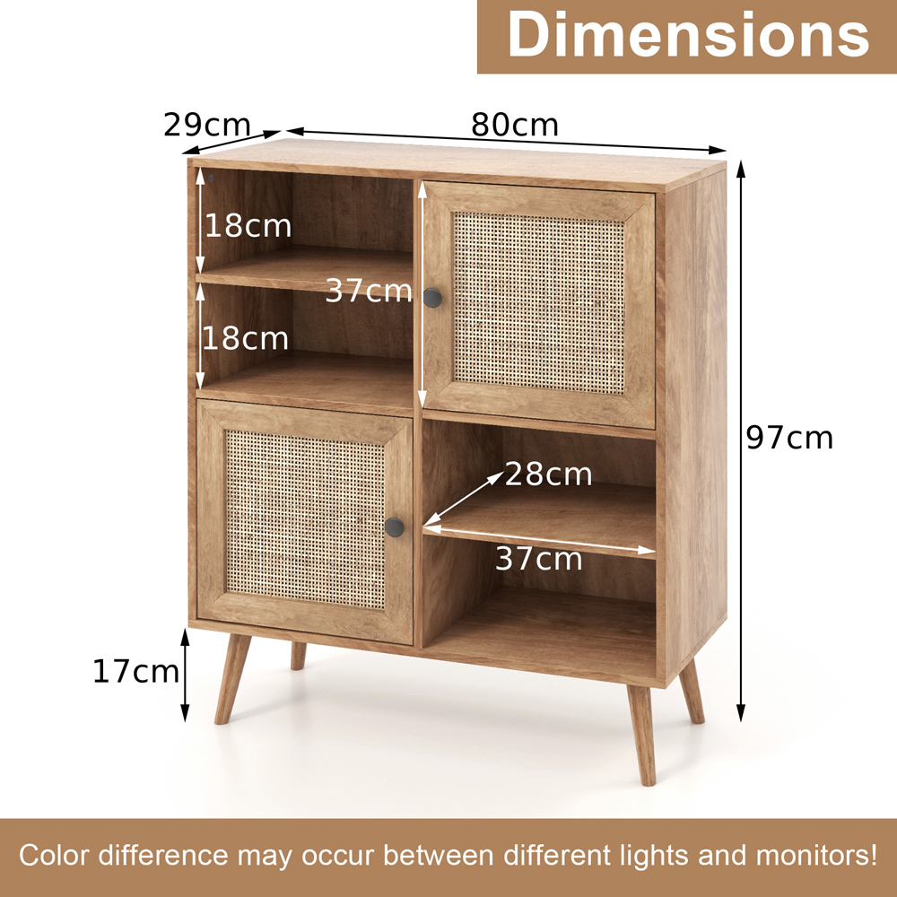 Costway 2 Door 4 Shelf Brown Rattan Cabinet Image 9