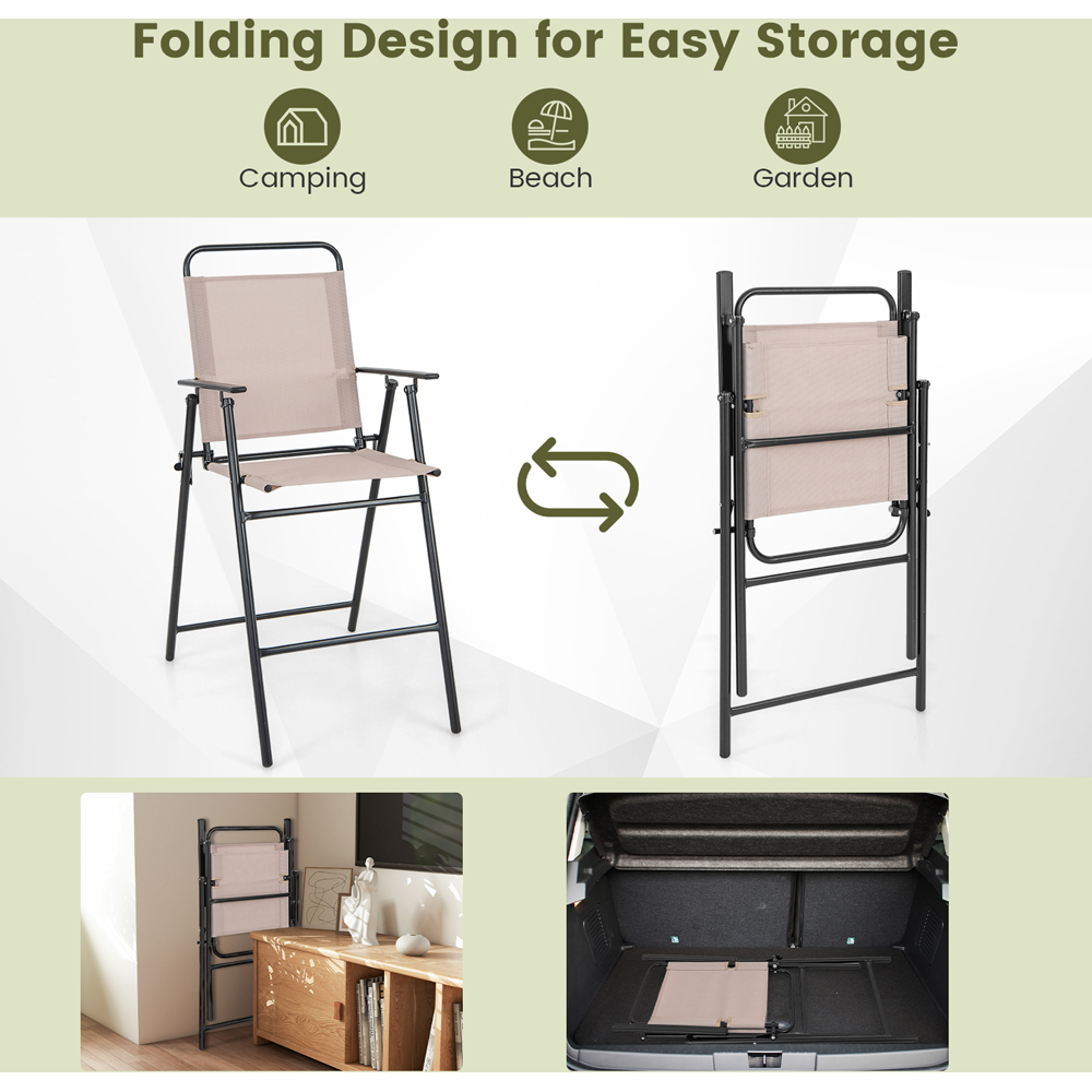 Costway Set of 2 Beige Folding Outdoor Chair Image 7