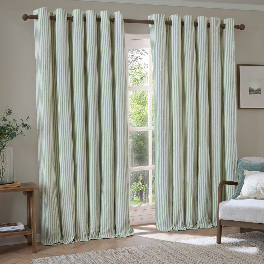 Yard Eucalyptus Hebden Striped Lined Eyelet Curtains 117 x 137cm Image 1