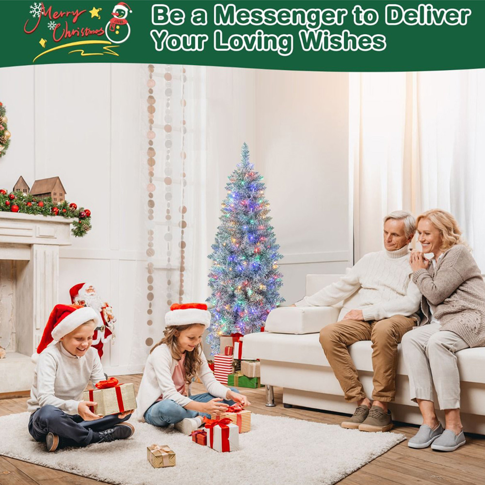 Costway Pre Lit Multicolour Slim Pencil LED Artificial Christmas Tree 6ft Image 6