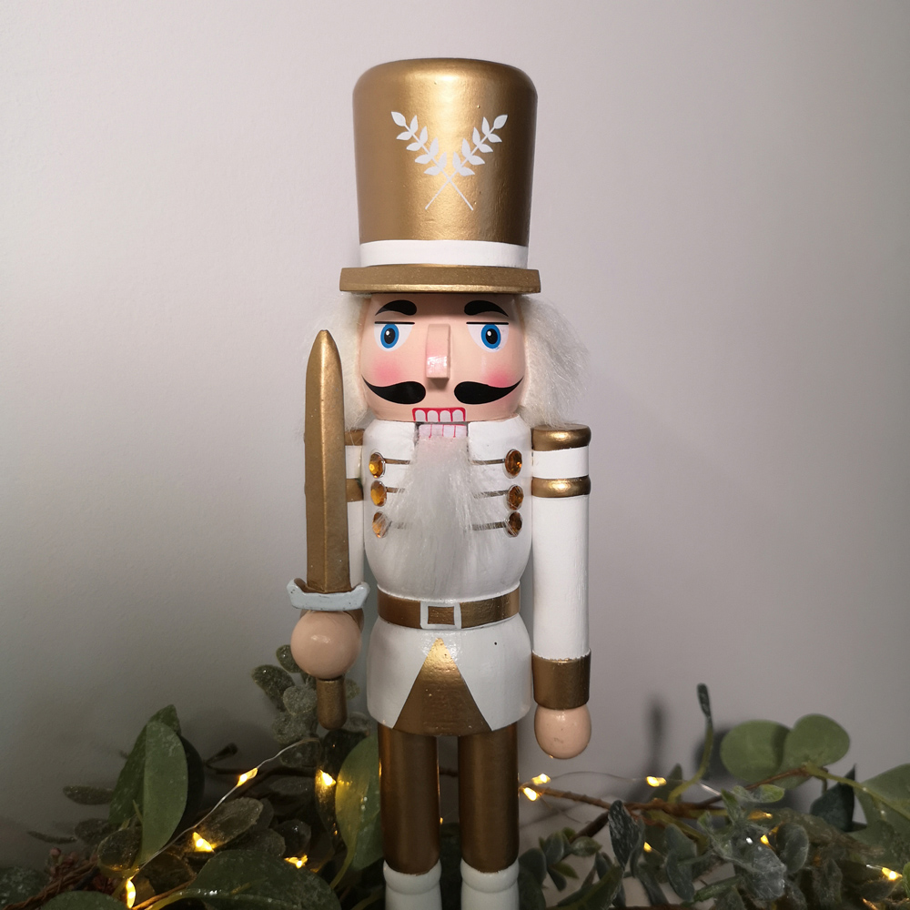 Samuel Alexander White and Gold Wooden Nutcracker Soldier Decoration Image 3
