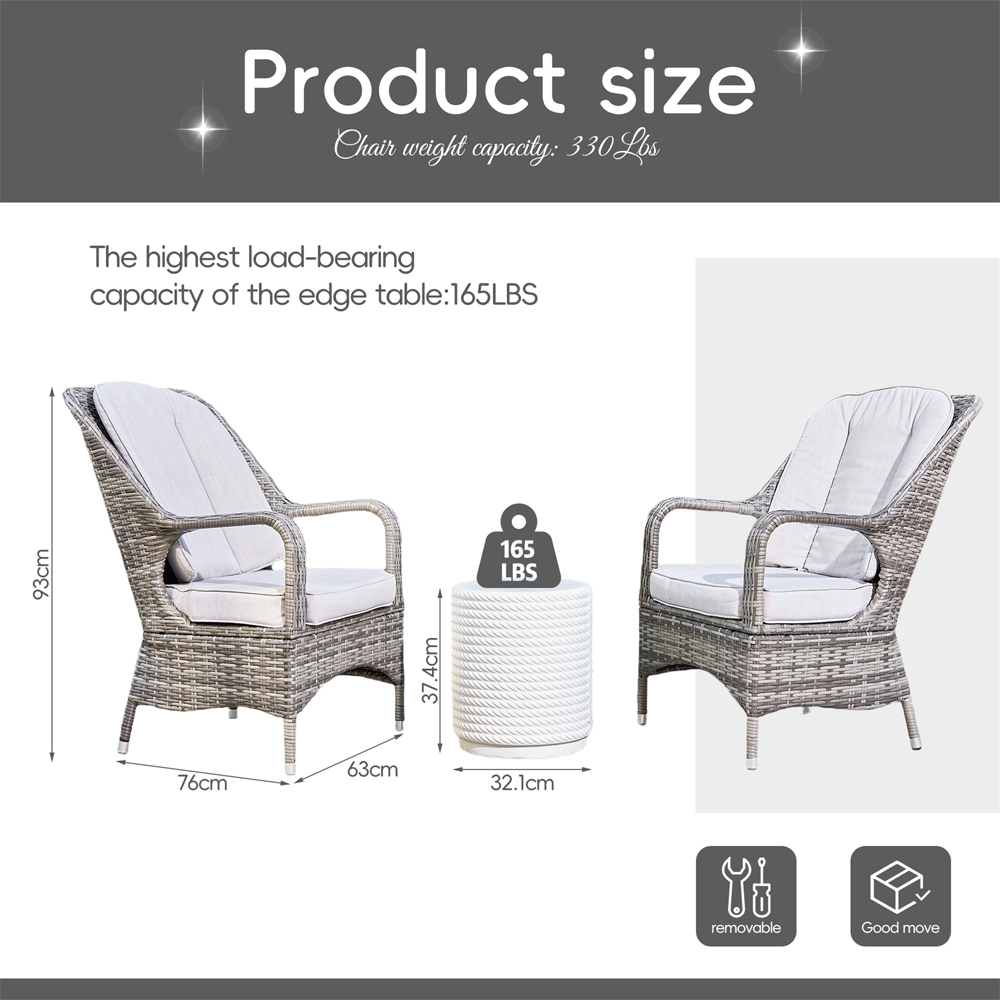 Direct Wicker Set of 2 Grey Rattan Garden Chairs with White Terrafab Composite Side Table Image 9