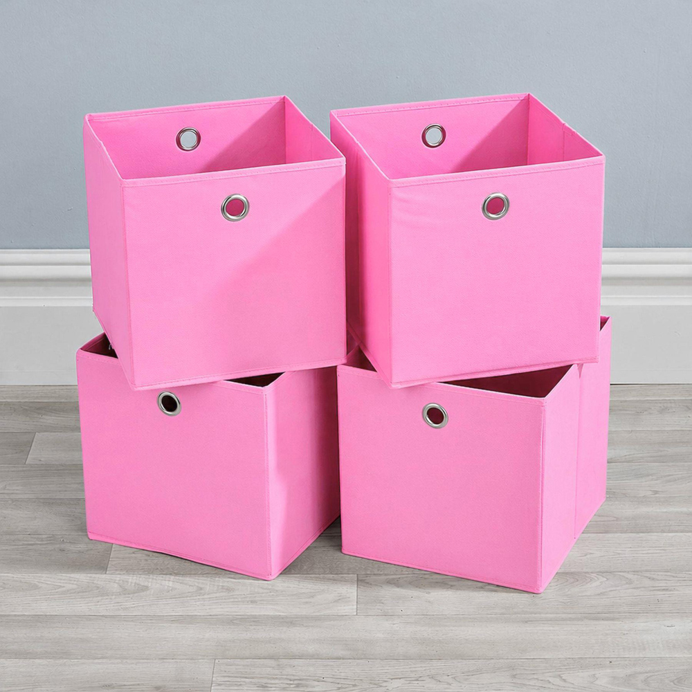 Home Source Pink Fabric Storage Box 4 Pack Image 2