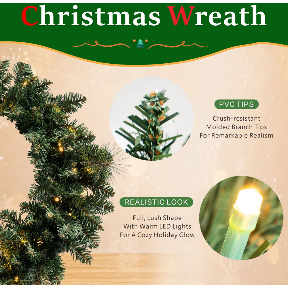 Abrihome 35 Warm White LED Multi-Function Artificial Christmas Wreath with 130 Tips 50cm Image 6