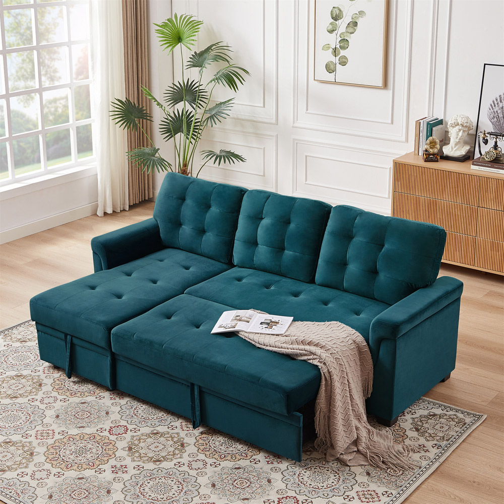 Furniture One 3 Seater Green Corner Storage Sofa Bed Image 8
