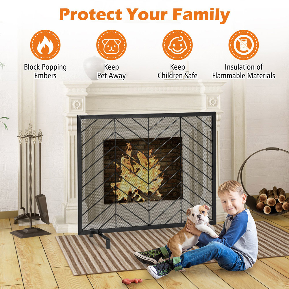 Costway Single Panel Black Fireplace Screen Image 5
