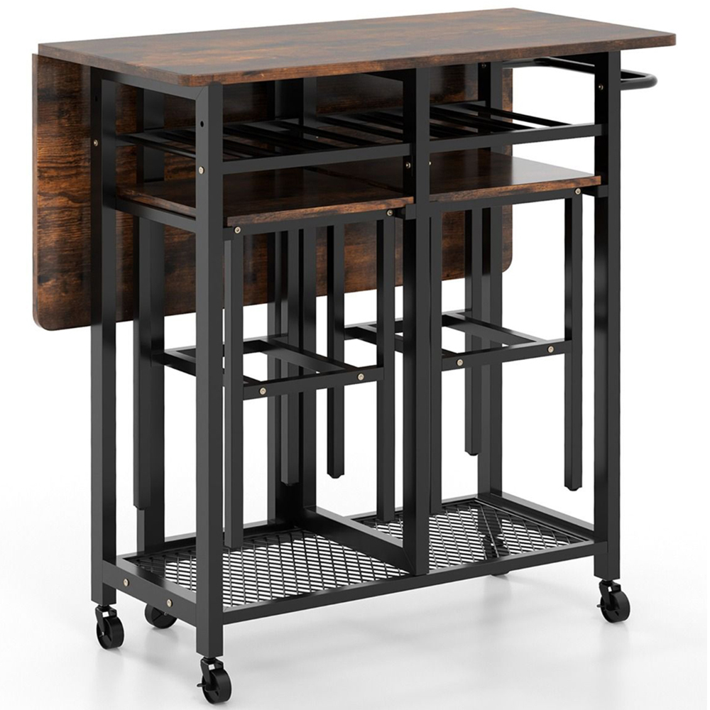 Costway 2 Seater Extendable Dining Set with Storage Rustic Brown Image 2