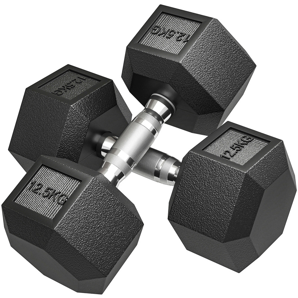 HOMCOM Black Portable Hexagonal Rubber Dumbbell Set 12.5kg 2 Pack Image 1