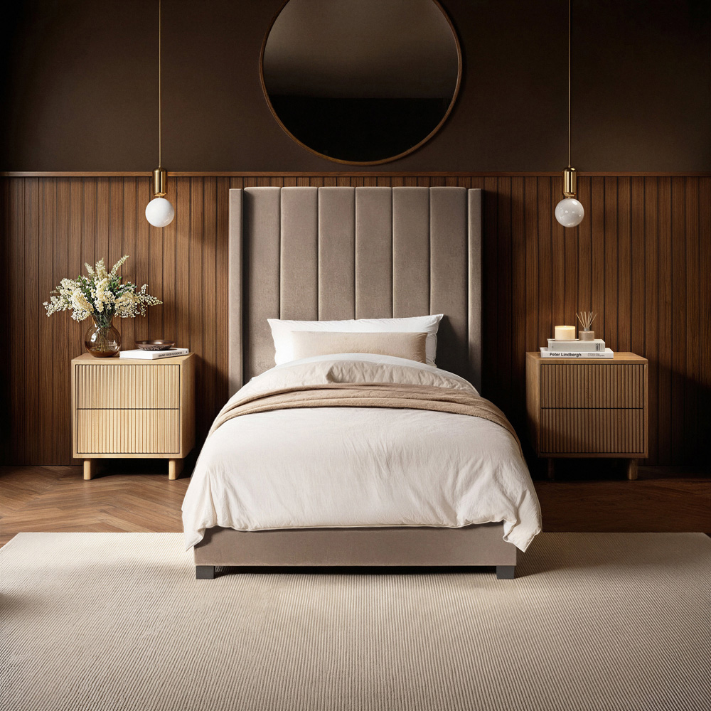 Flair Tiggy Single Beige Velvet Ottoman Bed Image 4