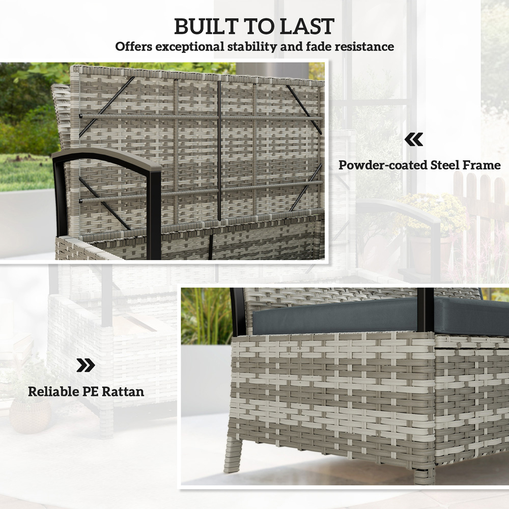 Outsunny 2 Seater Dark Grey PE Rattan Garden Storage Bench Image 5