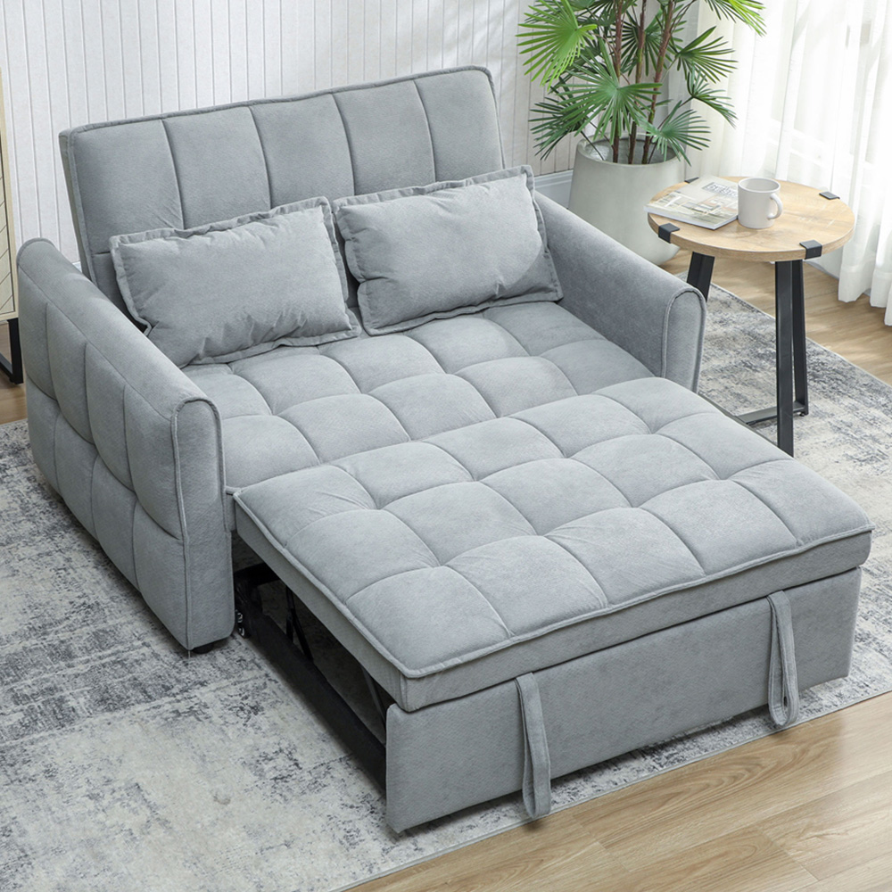 Portland 2 Seater Grey Pull Out Sofa Bed with Adjustable Backrest Image 1
