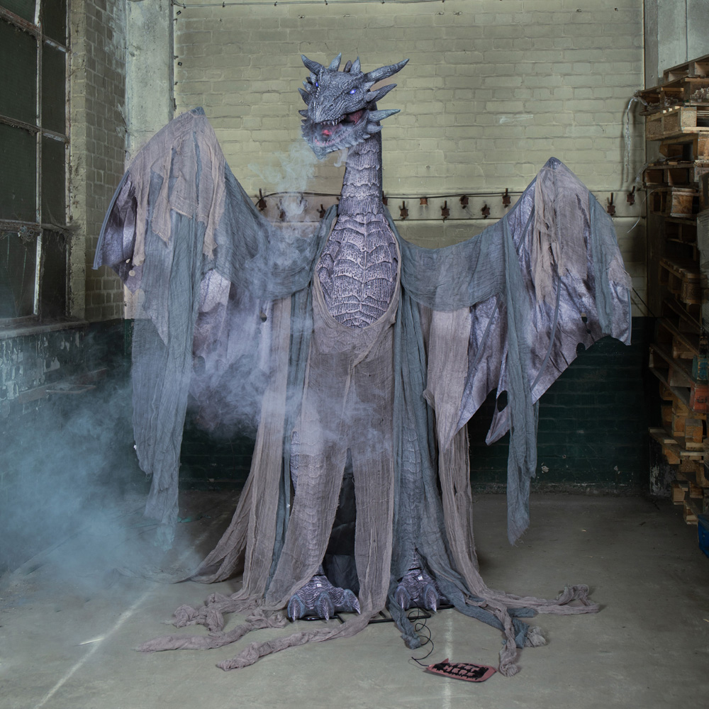 Samuel Alexander LED Motion Activated Winter Dragon Halloween Decoration with Smoke Machine 7ft Image 2