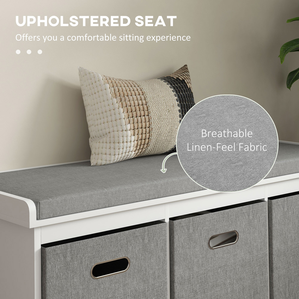 HOMCOM 3 Fabric Drawer White Shoe Storage Bench Image 8