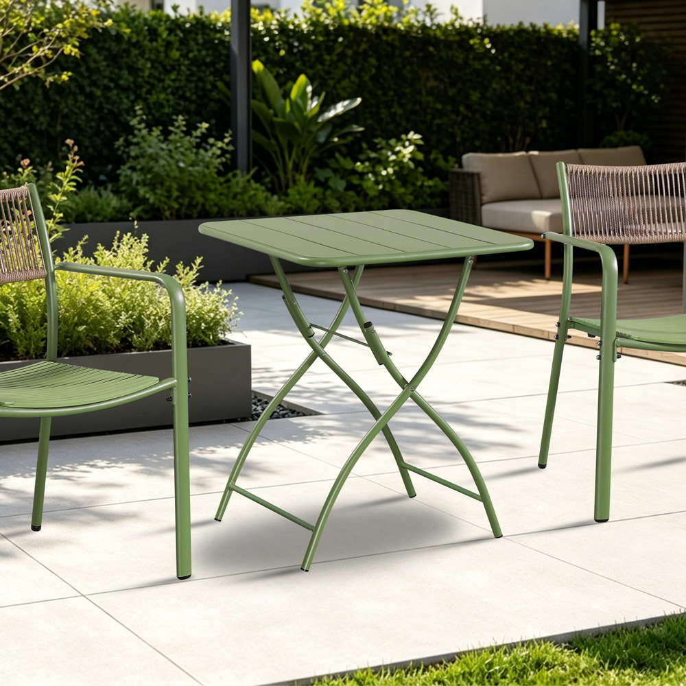 Core Products 2 Seater Moss Green Square Metal Foldable Garden Bistro Table Image 6