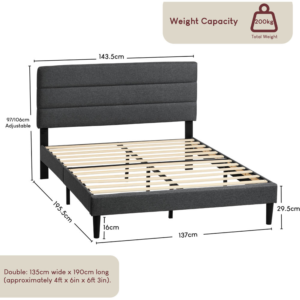 VIDA DESIGNS Vandura Double Dark Grey Linen Fabric Bed Image 9