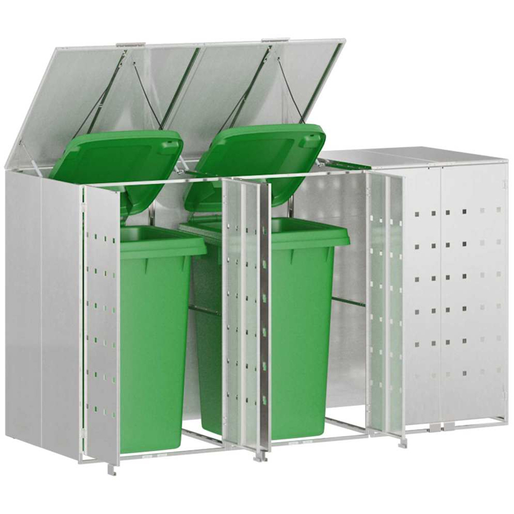 vidaXL Silver 3 Wheelie Bin Storage Shed Image 3