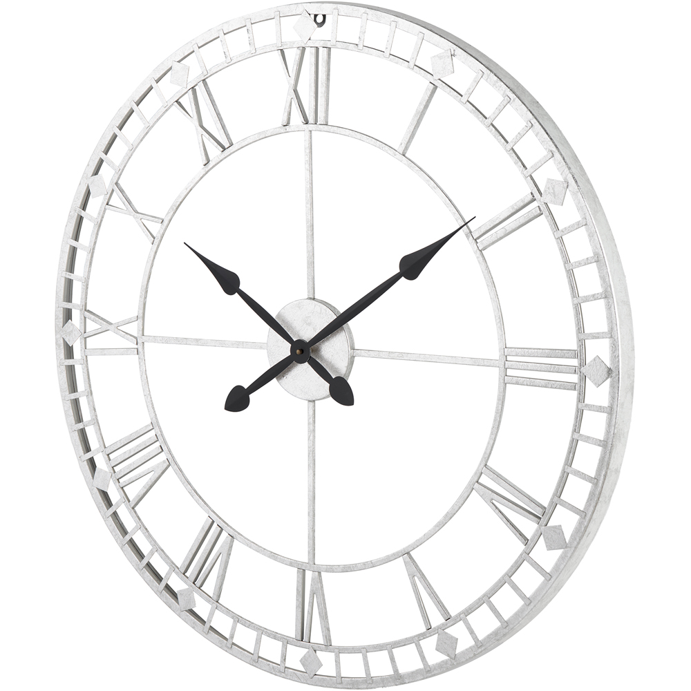 Pacific Lifestyle Antique Silver Metal Round Workframe Wall Clock with Roman Numerals 80cm Image 2