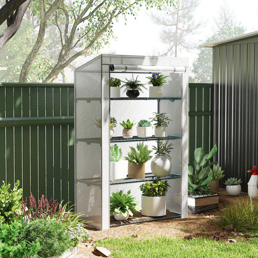 Outsunny White and Grey 4 Shelf PE Cover 3.6 x 1.6ft Lean To Mini Greenhouse Image 2