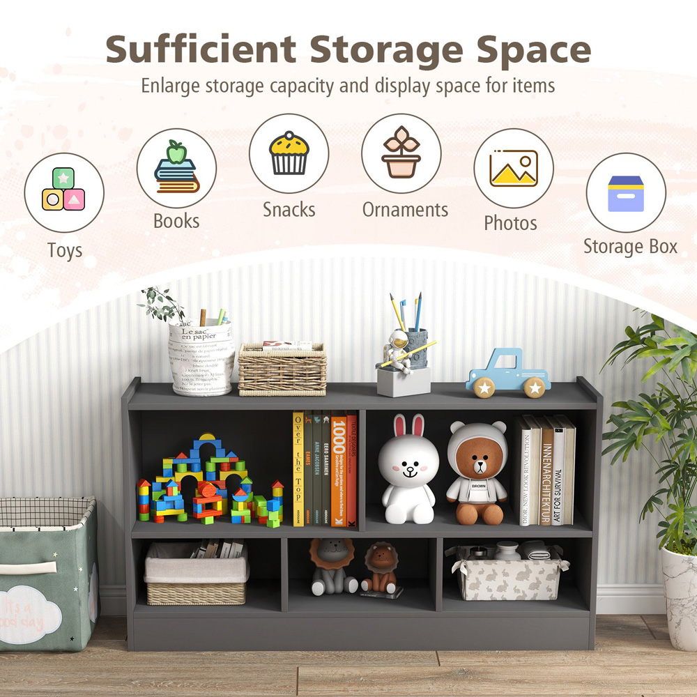 Costway 5 Cube Kids Grey Wooden Bookcase Image 5