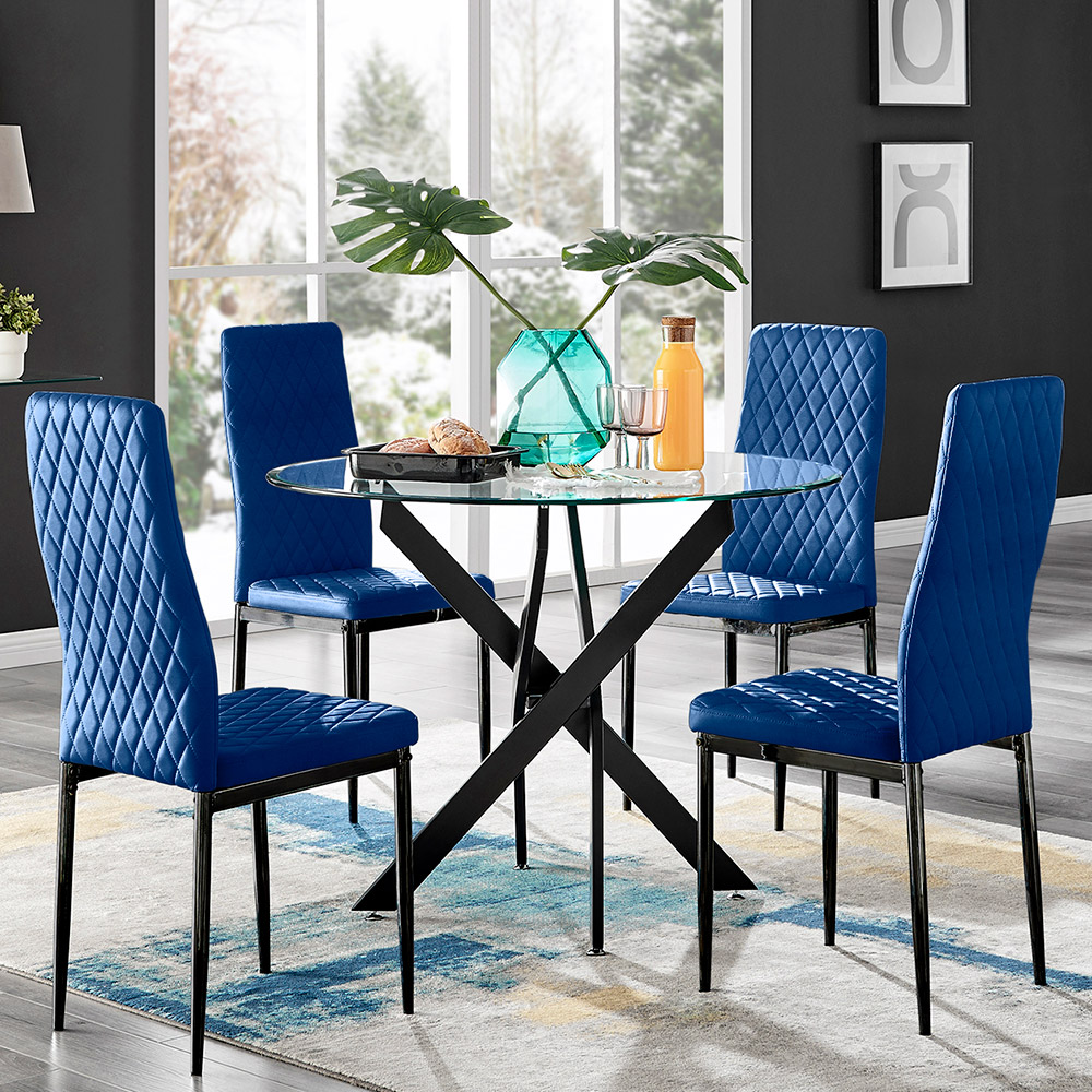 Furniturebox Arona 4 Seater Round Dining Set Navy Blue Image 1